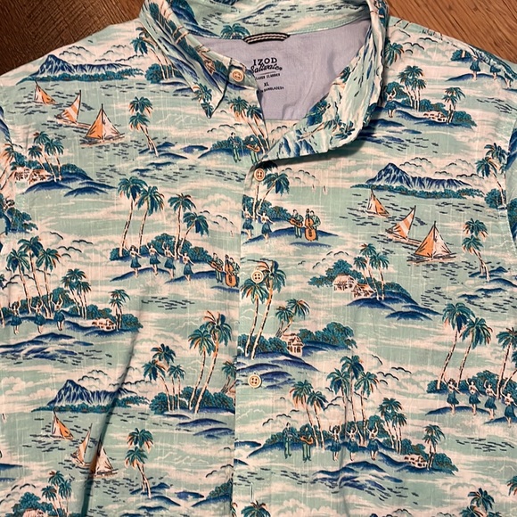 Men's IZOD Saltwater Dockside Button Front Shirt Hawaiian shirt - Picture 2 of 3